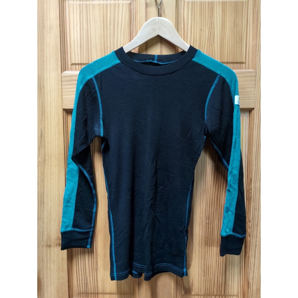 JANUS Norway Merino Wool Base Layer Top Youth Size 16 or Womens XS/S Black Blue